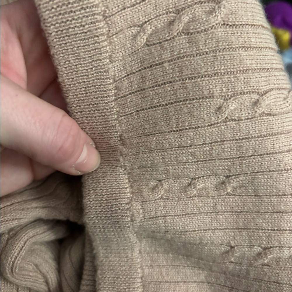 Super Soft Merino Wool/Cashmere Blend Beige Crewneck Cable Knit Pullover - Picture 6 of 6